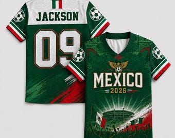 Personalized Mexico Soccer Jersey, Custom Name Number Shirt, Green Game Day Fan Apparel