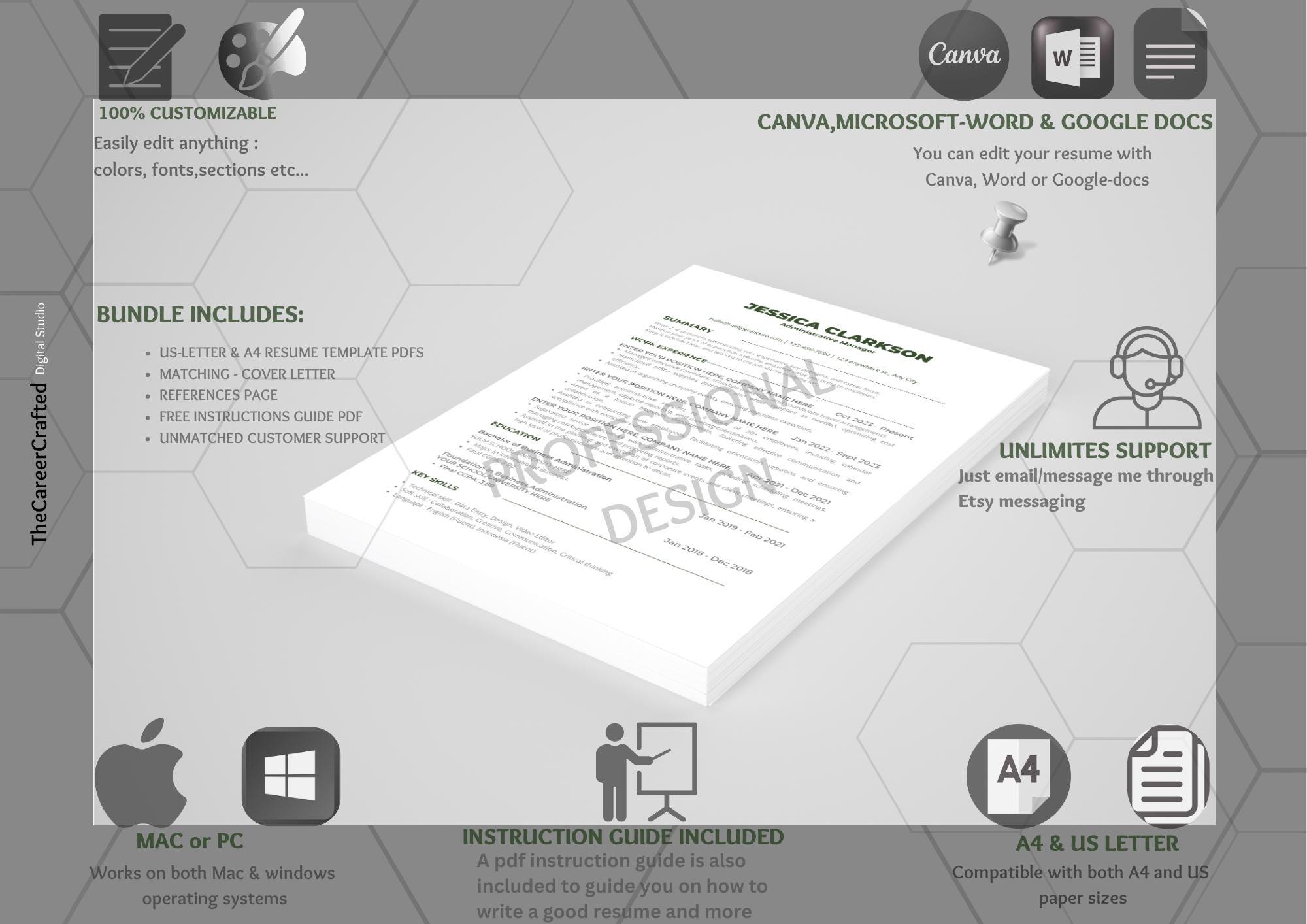 ATS Resume Template | Editable CV Template Word | Professional Resume ...