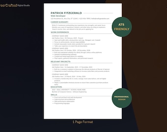 ATS Friendly Resume, Professional Resume Template Canva, Minimalist CV Template, Modern Resume & Cover Letter, Editable Instant Download