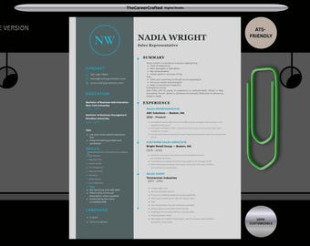 Instant Download Resume Template Bundle | ATS-Friendly 3 Page Resume + Cover Letter + Instruction Guide | Nurse, Teacher Resume CV, Engineer