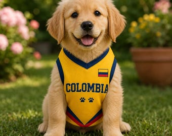 Personalized Colombia Dog Jersey, Custom Name Number Pet Soccer Shirt, Colombia Inspired Mesh Pet Jersey, Dog Sports Outfit Gift