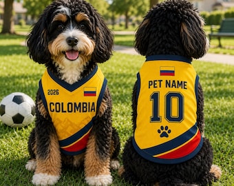 Colombia Dog Soccer Jersey, Colombian Pet Shirt, Custom Name Number Football Puppy Outfit, Dog Sports Fan Apparel