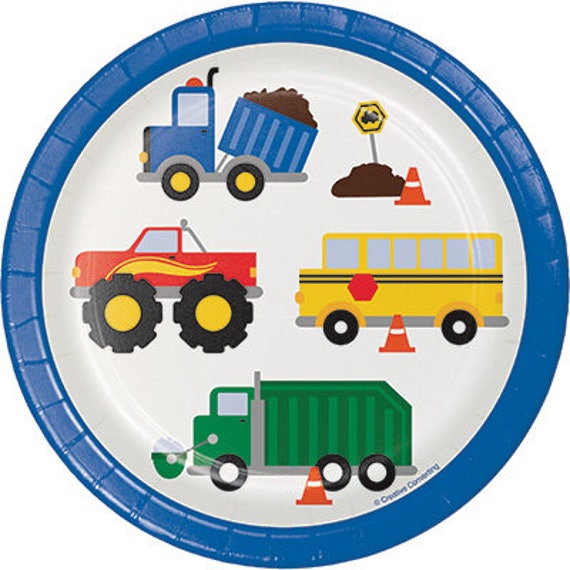 Traffic Jam Dessert Plates, Cars and Trucks Paper Plates, Vehicles Dinnerware, Luncheon Plates Il_570xn