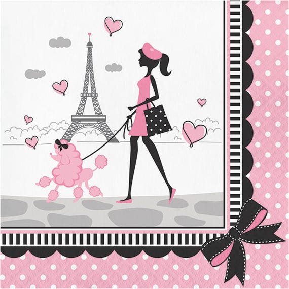 Paris Party Dinner Napkins, Little Girl Luncheon Napkins, Eiffel Tower Paper Napkins, Birthday Party Tableware (set of 16) Il_570xn