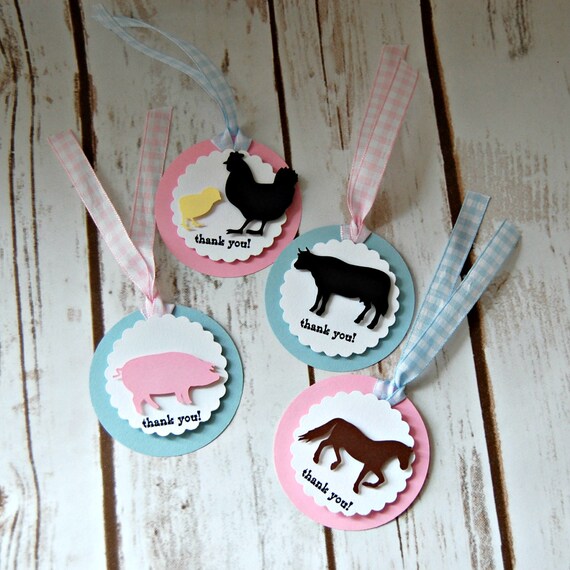 Vintage Chic Farm Theme Birthday Party Favor Tags Barnyard Party