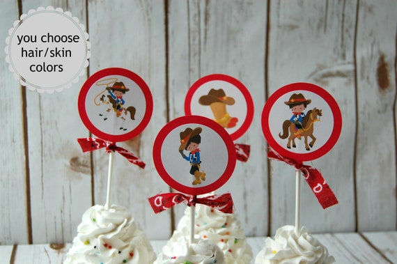 12 Cowboy Cupcake Toppers Western Rodeo Cupcake Picks Wild West