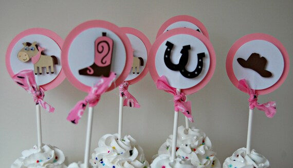 Cowgirl Themed Birthday Party Cupcake Toppers Western Party Etsy