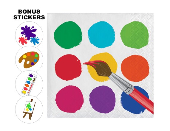 16 Art Party Beverage Napkins (with BONUS Stickers), Little Artist Theme Dessert Napkins, Paint Colors Napkin, Craft Party Napkins Il_570xn