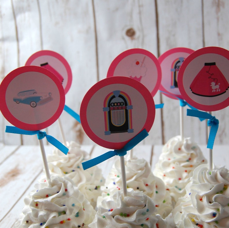 12 Sock Hop Cupcake Toppers Fab 50s Cup Cake Decorations Etsy