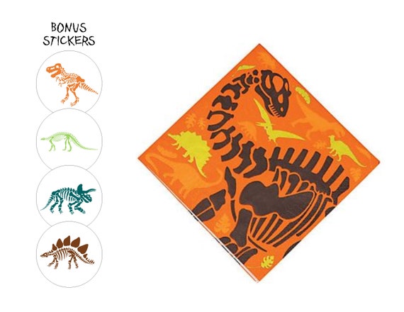 16 Dino Dig Paper Napkins (with BONUS Stickers), Dinosaur Party Luncheon Napkins, Dinosaur Party Dinner Napkins Il_570xn