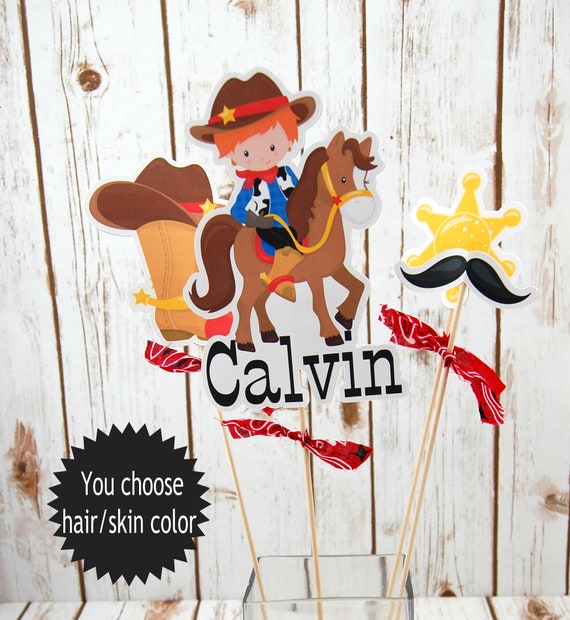 Cowboy Centerpiece Set, Western Rodeo Decorations, Wild West Decor, Centerpiece Sticks, Choose Hair Skin Color Il_570xn