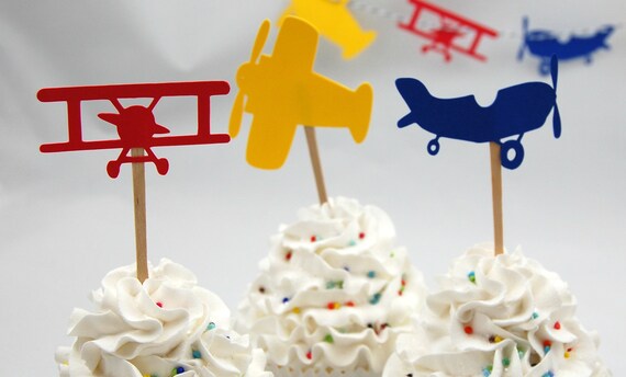 Airplane Pilot Basic Birthday Party Cupcake Toppers (set of 12) Il_570xn