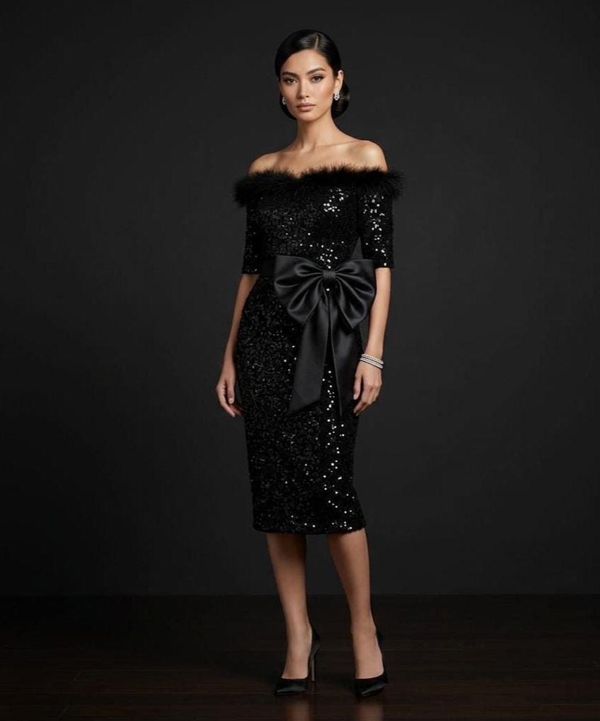 Feather Trim off Shoulder Black Dress - Etsy