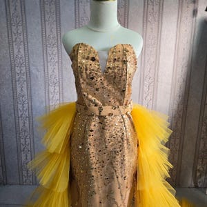 slim fit dress slacks Mermaid Strapless Gold Sequin Prom Dresses main image 1