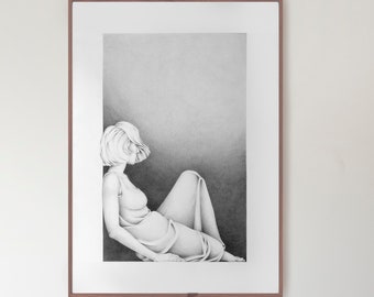 Large pencil drawing, modern female pencil art, pencil art, original drawing, art drawings, drawing, large wall art, modern art, unique art