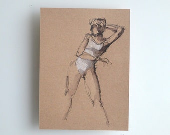 Dessin d’encre, dessin féminin, dessin original, art, dessin sur le papier, art original, art féminin moderne, mouvement, dessin de danseur