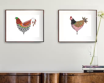 Set chicken art prints, modern print set, modern chicken print,  kitchen wall art, art kitchen, print set, chicken art, kitchen decor