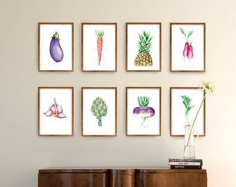 Vegetables and fruit print, individual option, set option, set amount, modern print set, food print wall art, watercolor print, choose set