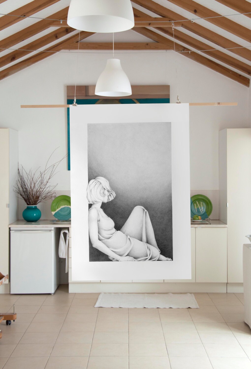 Large Pencil Drawing Modern Female Pencil Art Pencil Art Etsy