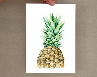 Pineapple print, watercolor pineapple print, pineapple art print, illustration print, for kitchen, gift for her, glicee print, pineapple art