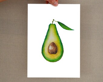 Avocado print, avocado art print, avocado watercolor print, illustration, for kitchen, glicee print, avocado art, fruit print, fruit art