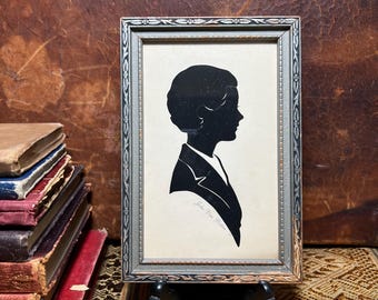 Vintage John Van Bibber Silhouette Portrait Print in Original Framed Wall Art