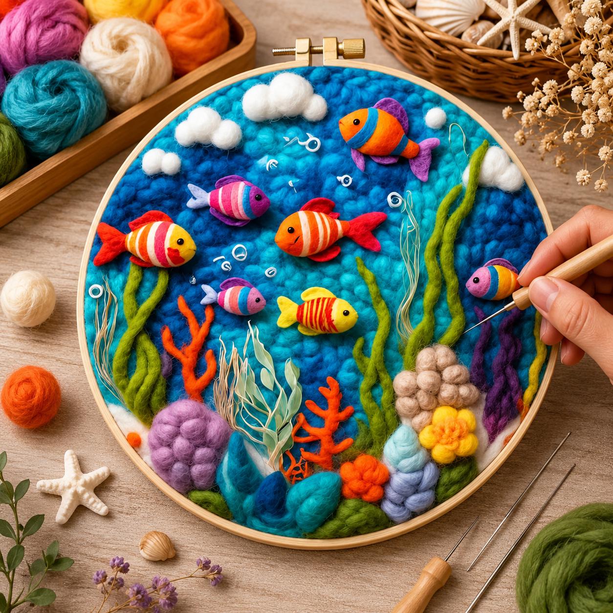 20 Fabulous Fish Crafts For Kids 5 Ocean Fish Needle Felting Kit - DIY Wool Painting Embroidery Hoop Craft
