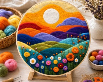Colorful Hills Landscape Needle Felting Kit Sunset Wool Craft Gift