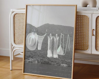 Neutral Cowgirl Boots Hat Swimsuit Ranch Farmhouse Wall Art Print (Digital Download)