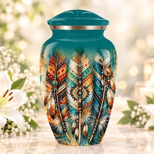 Feather Cremation Urn For Human Ashes - Western Tribal Memorial Keepsake Urns