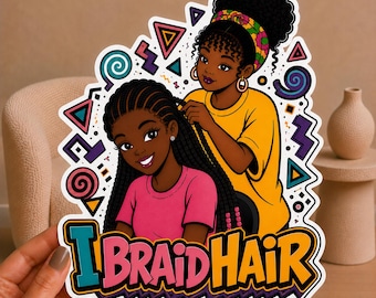 I Braid Hair 90's Retro Black Girl Black Hairstylist 5"Vinyl-Aufkleber Laptop Notebook Wasserflasche Große Größe Die-Cut Vinyl-Aufkleber Aufkleber