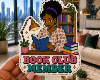 Book Club Member African American Girl Black Girl 90s Retro Pop Art Waterproof 5" Large-Size Die-Cut Vinyl Sticker Decal