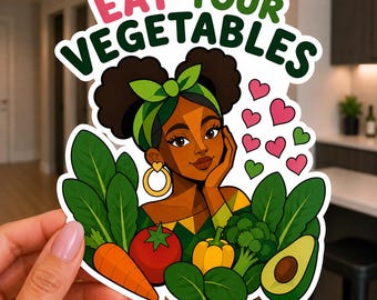 Eat Your Gemüse Kubismus Kunst Schwarzes Mädchen Schwarze Frau Vegan Vegetarisch Aufkleber - Laptop Notebook Wasserflasche 4 "Die-Cut Vinyl-Aufkleber Abziehbild."