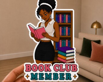 Book Club Mitglied schwarze Frau 90er Jahre Retro Pop Art Wasserdichter 12,7 cm großer gestanzter Vinyl-Aufkleber