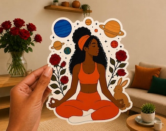 Schwarze Frau Meditieren Meditation Laptop Notebook Wasserflasche 4 "Die-Cut Vinyl Aufkleber