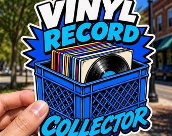 Pegatina de vinilo troquelada de gran tamaño (10 cm) para coleccionistas de discos de vinilo.