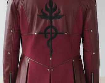 Edward Elric Red Trench Coat Faux Leather Anime Cosplay Jacket Hooded Long Coat Halloween Christmas Gift Unisex Outfit