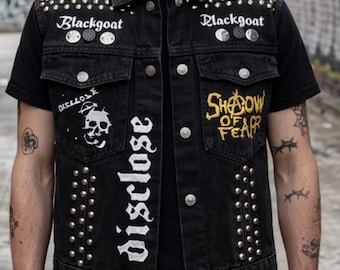 Chaleco vaquero negro con tachuelas para hombre, estilo punk rock, motero, gótico, streetwear, chaqueta vaquera sin mangas, moda alternativa, regalo