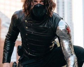 Chaleco táctico de cuero negro de Soldado de Invierno, chaqueta de Bucky Barnes, armadura de cosplay de superhéroe, abrigo de disfraz de motociclista, regalo
