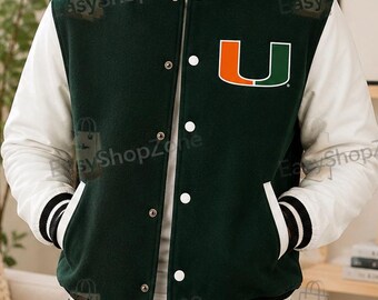 Miami Hurricanes Varsity Jacket Men Women Green White Letterman Jacket Custom College Bomber Jacket Vintage 90s Sports Coat