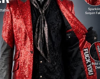 Red Glitter Military Coat, Gothic Stage Blazer, Sequin Concert Jacket, Cosplay Costume, Rock Fashion Coat, Unisex Gift