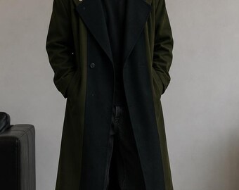 Oversized Wool Trench Coat Men, Long Minimalist Overcoat, Wide Lapel Streetwear Jacket, Gothic Winter Coat, Unisex Fashion