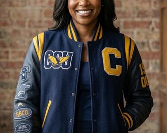 Custom Coppin State Varsity Jacket Coppin Pride HBCU Letterman Jacket Wool Leather Sleeves College Bomber Jacket Unisex Custom Gift BlueGold