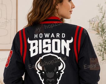 Howard University Bison Varsity Jacket Women Navy Blue Letterman Jacket HU 1867 Bomber Coat HBCU Alumni Gift College Jacket