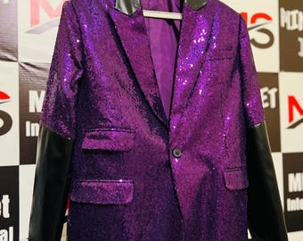 Unisex Purple Sequin Gothic Blazer Jacket | Retro Rock Concert Costume Coat | Glam Halloween Party Stagewear Fashion