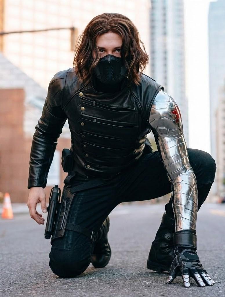winter soldier dress up Black Leather Tactical Vest Jacket Bucky Barnes Cosplay Armor Superhero Biker Costume Coat Gift This Thunderbolts Winter Soldier handmade skirts End of Summer Style: Color:Choose from Satin Color Chart
