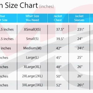 Puede incluir: Una tabla de tallas titulada Women Size Chart (inches) con columnas para el busto real, la talla necesaria, el pecho de la chaqueta, las mangas y los hombros. La tabla enumera tallas desde XSmall hasta 3XLarge con medidas en pulgadas.
