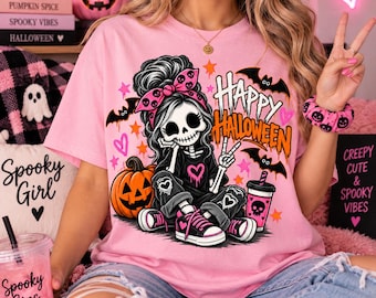 Girl Skeleton Halloween PNG, Retro Checker Girl Skeleton Shirt Design, Girls Spooky Season Sublimation, Toddler Girl Skeleton PNG Download