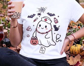 Spooky Ghost Halloween PNG, Spooky Seasonal Png, Halloween Pumpkin Ghost Png, Retro Girly Png, Retro Halloween Nurse Png, Boo Season Png