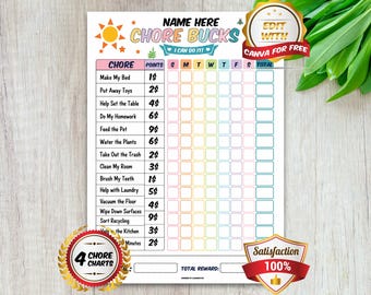Kids Chore Chart Printable, Cleaning Checklist, Behavior Chart, Chore Checklist, Chore List, Chore Chart Template, Allowance Chart